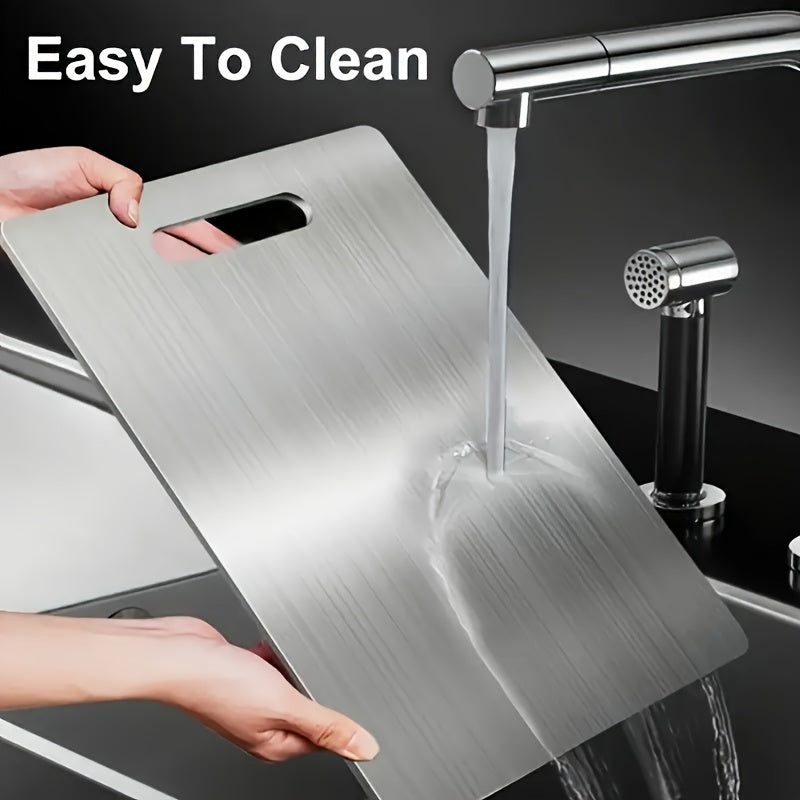 Stainless Steel Cutting Board Set 3 Piece - Dual-Sided SUS304 Metal Chopping Boards Non-Stick Rust-Resistant BPA-Free Portable for Kitchen Camping Picnic, Meat Fruit Vegetables