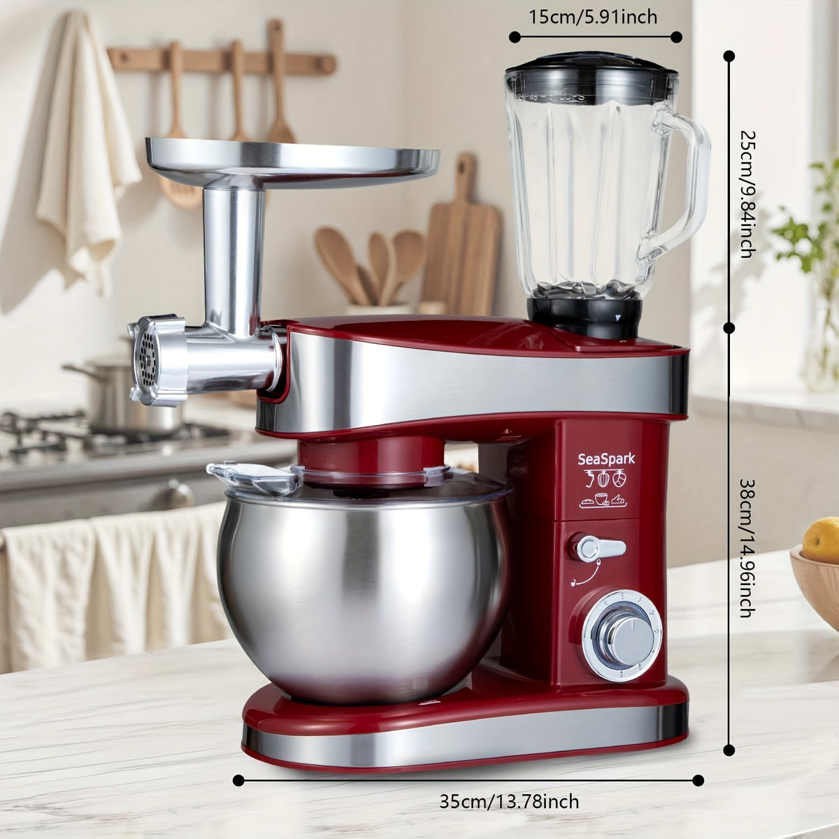 Stand Mixer 6-in-1 with 6.3QT Stainless Steel Bowl, 400W 6-Speed Tilt-Head Kitchen Mixer with Dough Hook, Egg Beater, Whisk, Juicer & Meat Grinder Attachments