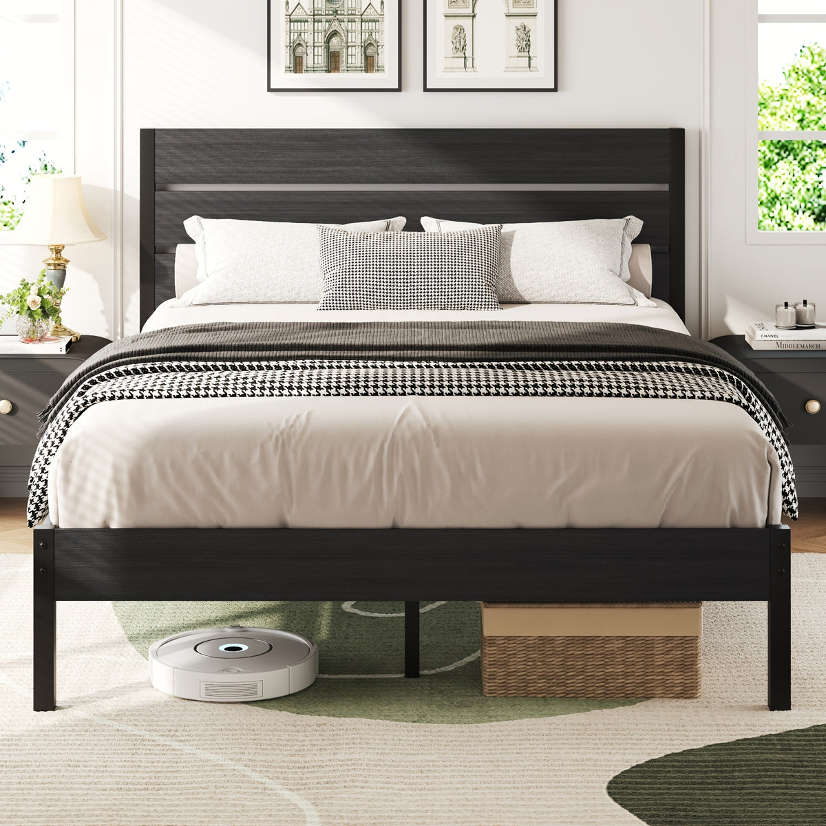 Metal Platform Bed Frame with Headboard & Footboard | 12.2" Under-Bed Storage, 800 lbs Capacity, Noise-Free, No Box Spring Needed – Queen & Full, Rustic Grey