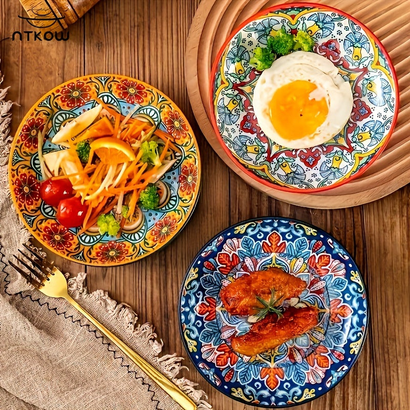 Bohemian Underglaze Ceramic Plate Set 6-Piece – 6 Inch Hand-Painted Shallow Plates for Fruits, Appetizers & Side Dishes | Lightweight & Microwave Safe Boho Dinnerware