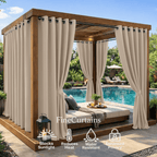 Outdoor Semi-Blackout Curtains Waterproof Grommet Top 4 Panels, Weather-Resistant Privacy Panels for Patio Pergola Gazebo Porch, 9 Colors 6 Sizes
