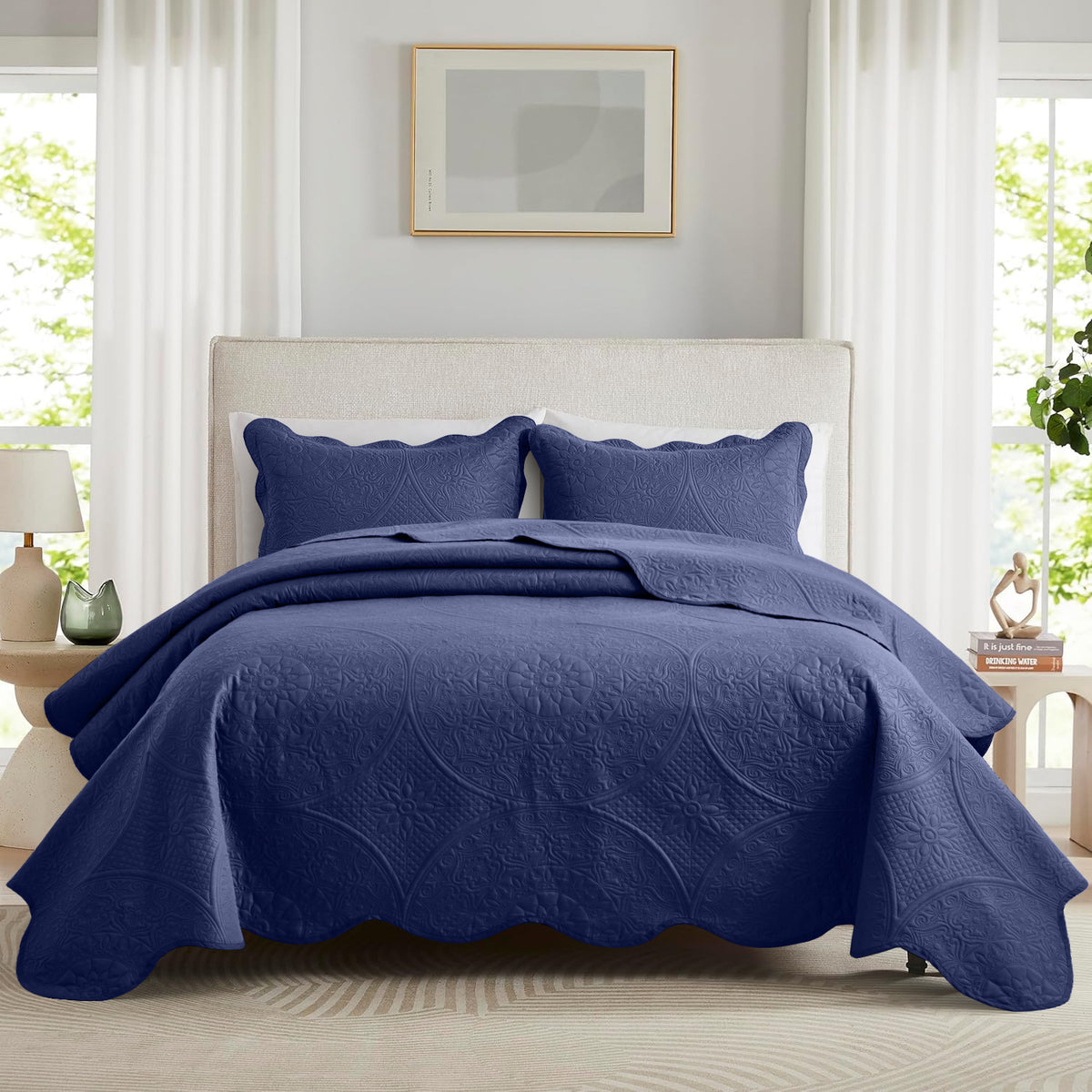 Luxury Quilted Bedspread Set 3 Piece Floral Coverlet with Pillow Shams Breathable Lightweight All Season - Twin Queen King California King 16 Colors