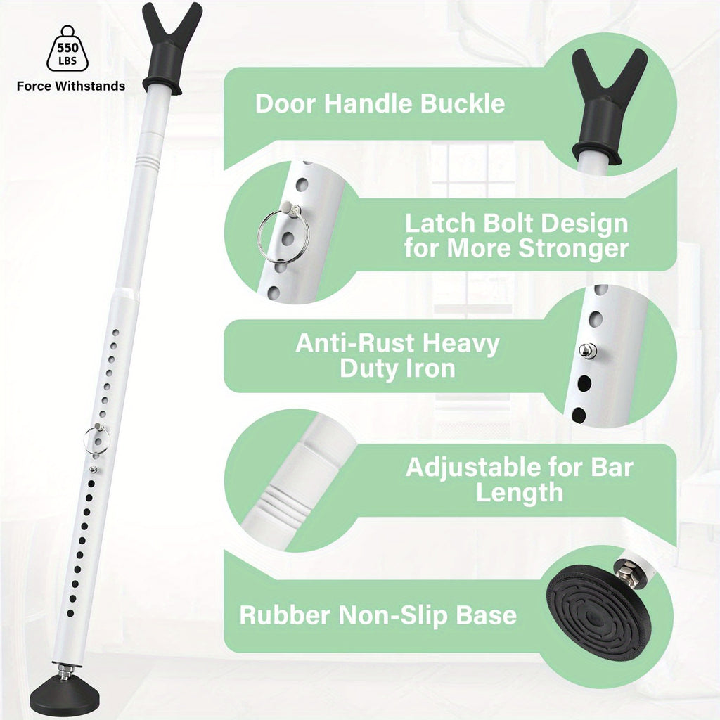 Door Security Bar Adjustable 20-52 Inch Heavy Duty Door Barricade Bar – Anti-Theft Door Jammer Stopper for Front Door, Bedroom, Apartment, Hotel Room, Window & Sliding Patio Door Security
