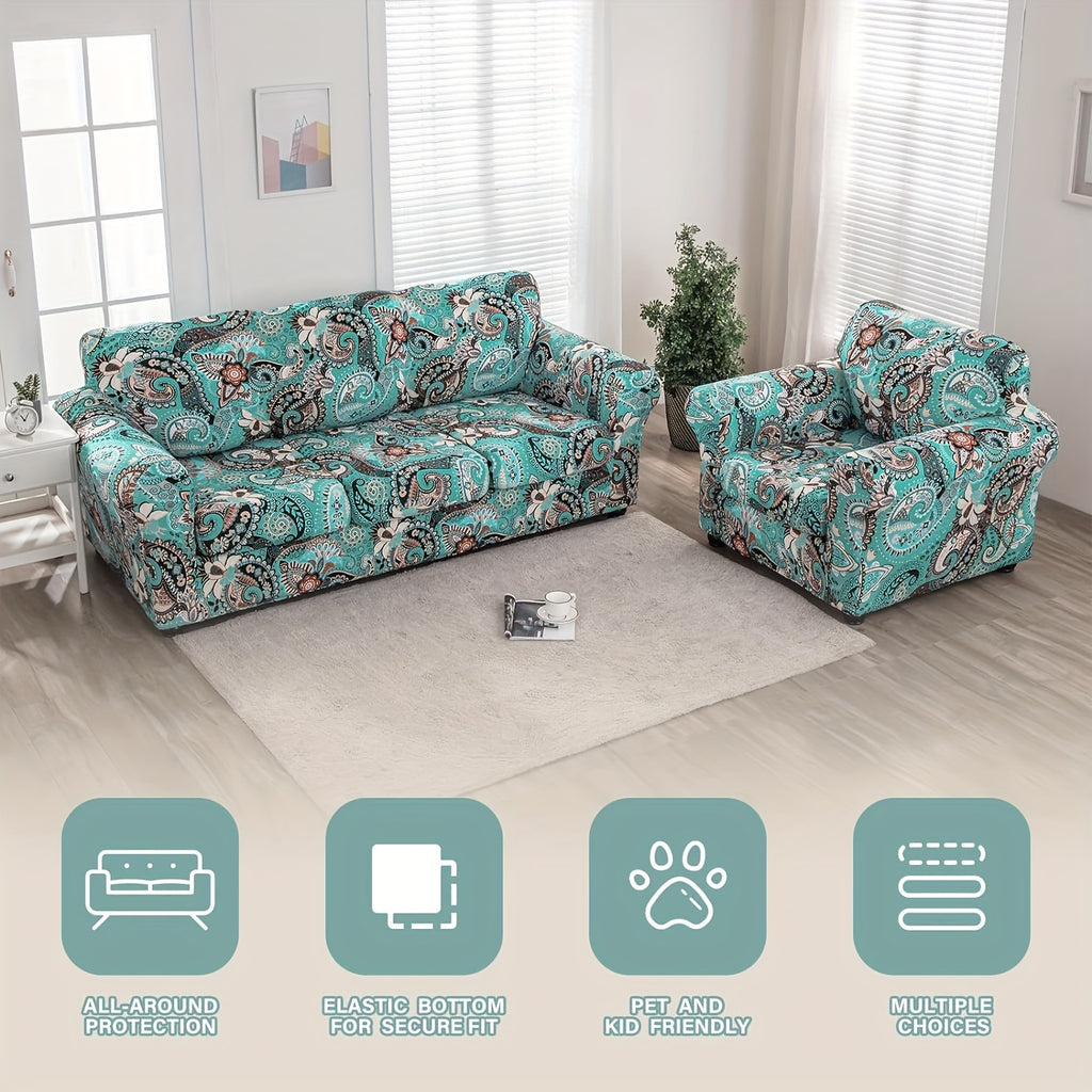 Boho Floral Sofa Slipcover Set with Separate Seat Cushion Covers – Washable Stretch Couch Cover for Armchair Loveseat Sofa, Drawstring Fit, Pet Friendly, 6 Colors