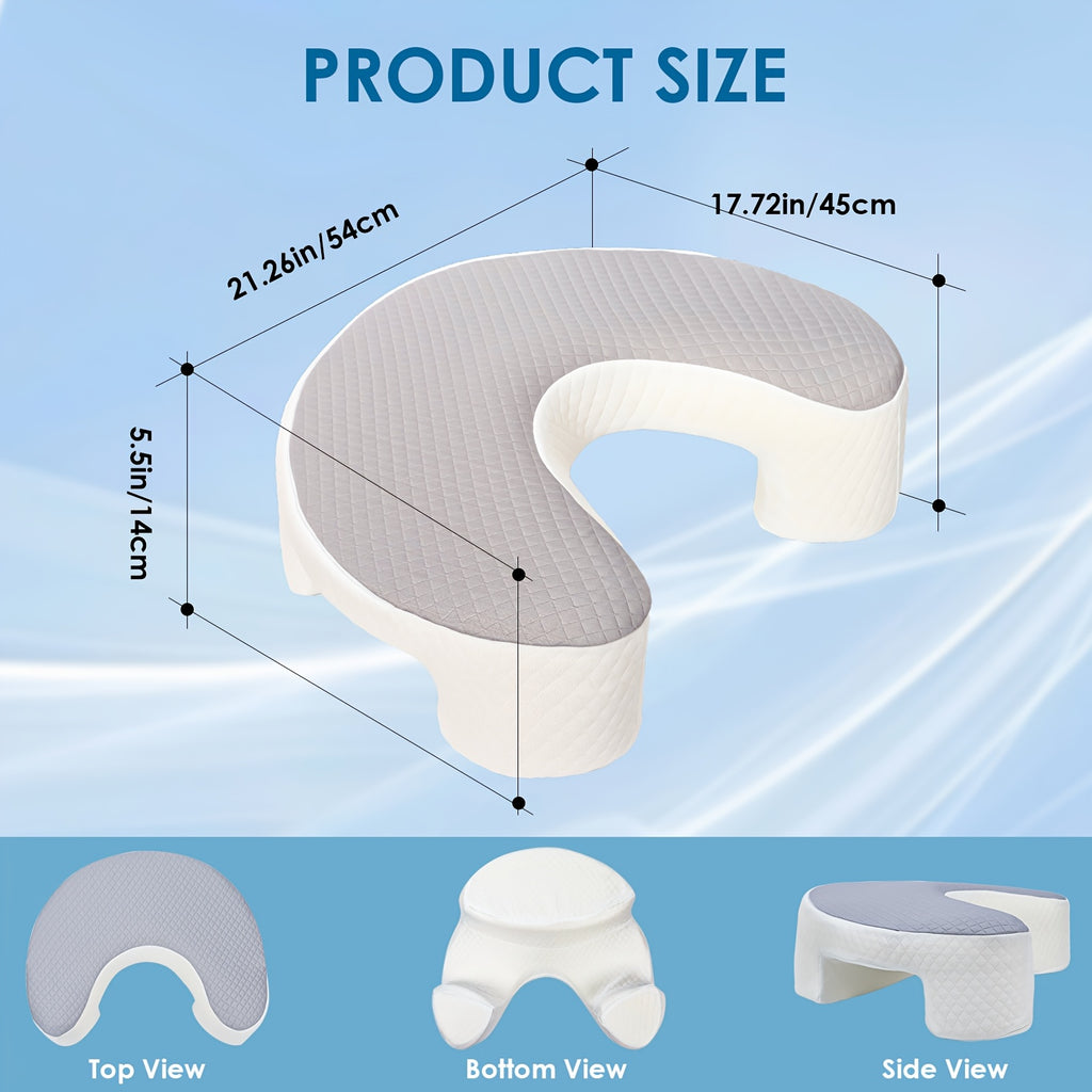 C-Shaped Ergonomic Neck Pillow with Cooling Gel – Multi-Angle Cervical & Spine Support for Side, Back & Stomach Sleepers, Removable Cool Pillowcase | Gray