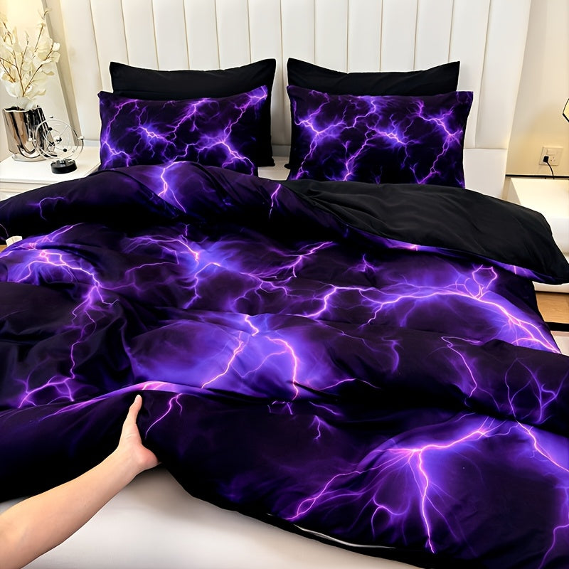 3-Piece Purple Lightning Line Duvet Cover Set HD Print 1 Duvet Cover + 2 Pillowcases No Insert Polychrome Aesthetic Bedroom Twin Full Queen King Bedding