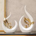 White Gold Ceramic Abstract Art Statue Set of 2 – Handcrafted Resin Sculpture Decor for Living Room, TV Cabinet & Wine Cabinet – Light Luxury Modern Home Decorations Centerpiece
