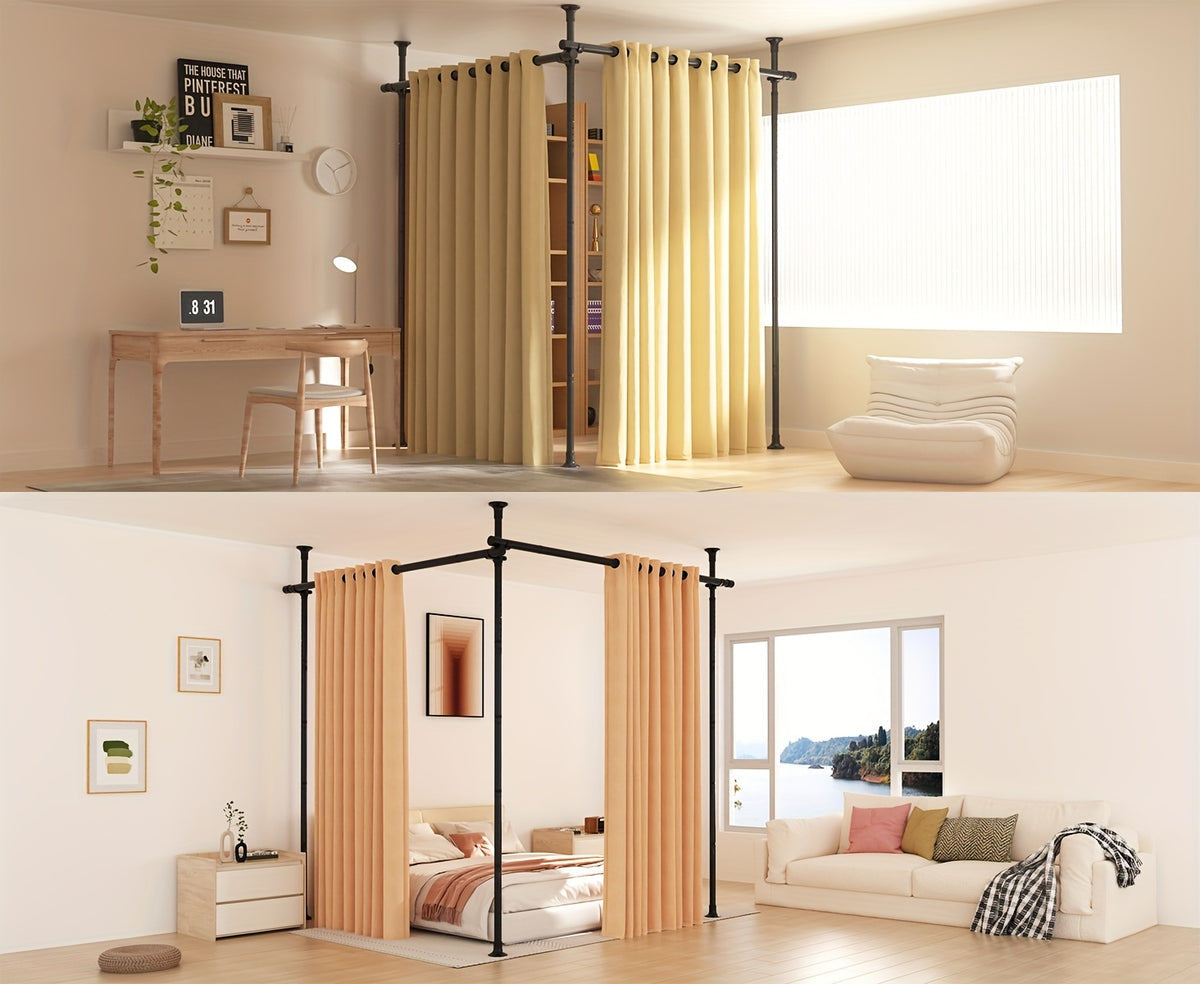 Floor to Ceiling Room Divider Rod No Drill Tension – Adjustable 4-10ft Tall 28-114" Wide Heavy Duty Curtain Partition Stand for Bedroom Studio Apartment, Matte Black White