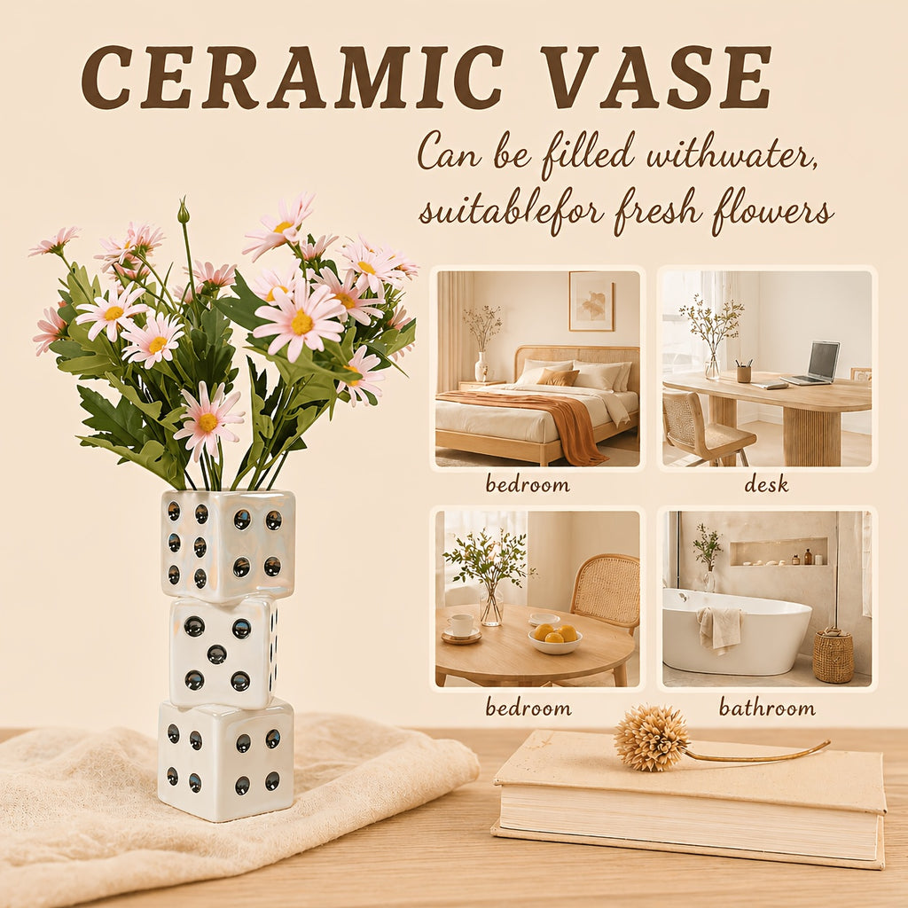 Ceramic Dice Vase Handmade Unique Decorative Vase for Dried Flowers Roses Pampas Grass Modern Home Decor Gift