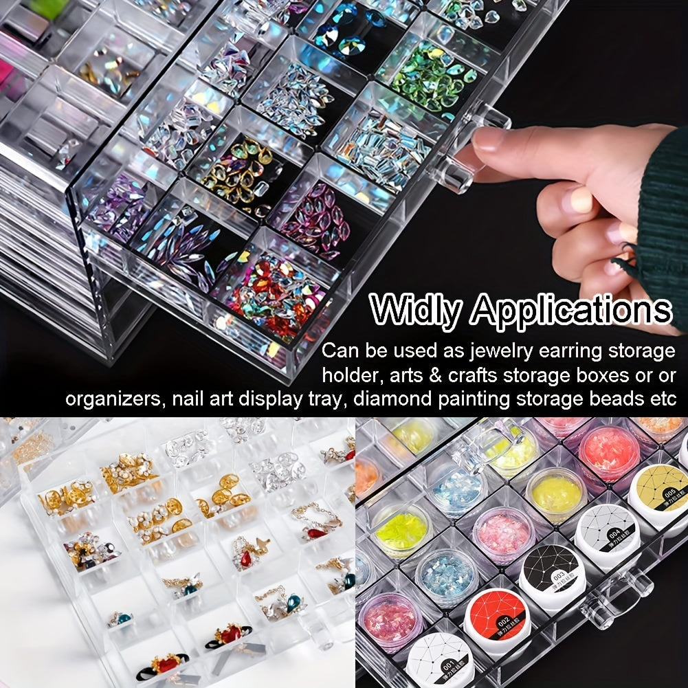 Transparent 5 Layer Drawer Storage Box Nail Jewelry Organizer – 120 Cell Stackable Nail Art Polish Holder for Earrings Rings Necklaces Small Accessories