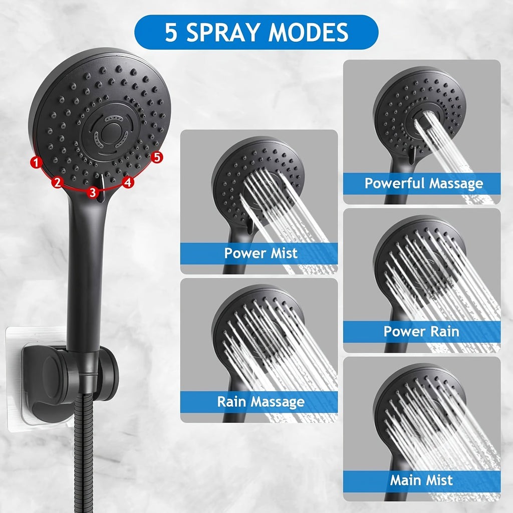 3-Way Rain Shower Head System Dual Heads with Handheld Spray High Pressure Extension Arm 8 10 12 Inch Black Chrome