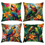 Tropical Parrot Floral Throw Pillow Covers 4 Pack 18x18 Inch Vibrant Botanical Print Zipper Soft Polyester Machine Washable for Bedroom Living Room Office
