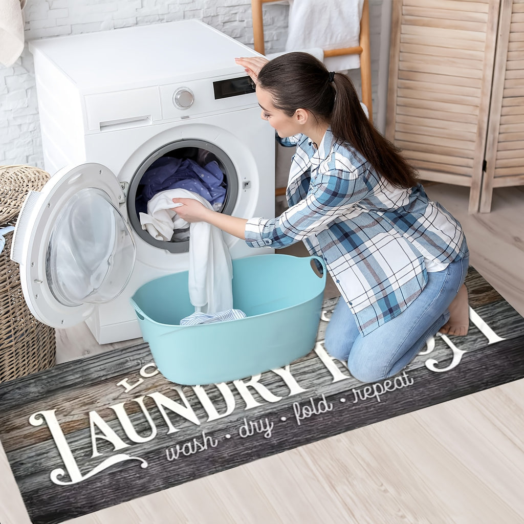 Laundry Room Runner Rug Non-Slip Washable Farmhouse Retro Floor Mat for Kitchen Bathroom Hallway Multiple Sizes and Colors Blue Brown Red Home Decor Accent Rug