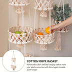 Macrame Hanging Fruit Basket 1/2/3-Tier Boho Wall Storage – Bohemian Hanging Basket for Fruits, Vegetables & Indoor Plants, Kitchen & Home Decor