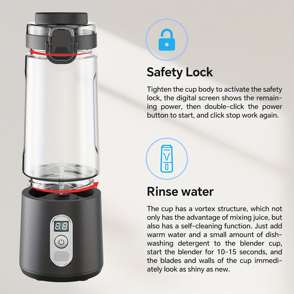 Portable Blender USB-C Rechargeable 6-Blade Stainless Steel – Ice Crush Smoothie Maker with Digital Timer, Battery Display & No-Spill Lid for Gym, Travel & Protein Shakes, Pink or White