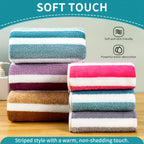 Classic Striped Bath Towel Set – 9 or 15 Piece No-Hair-Loss Super Absorbent Two-Color Towel Bundle | Large Bath Towels, Face Towels & Hand Towels for Bathroom & Beach