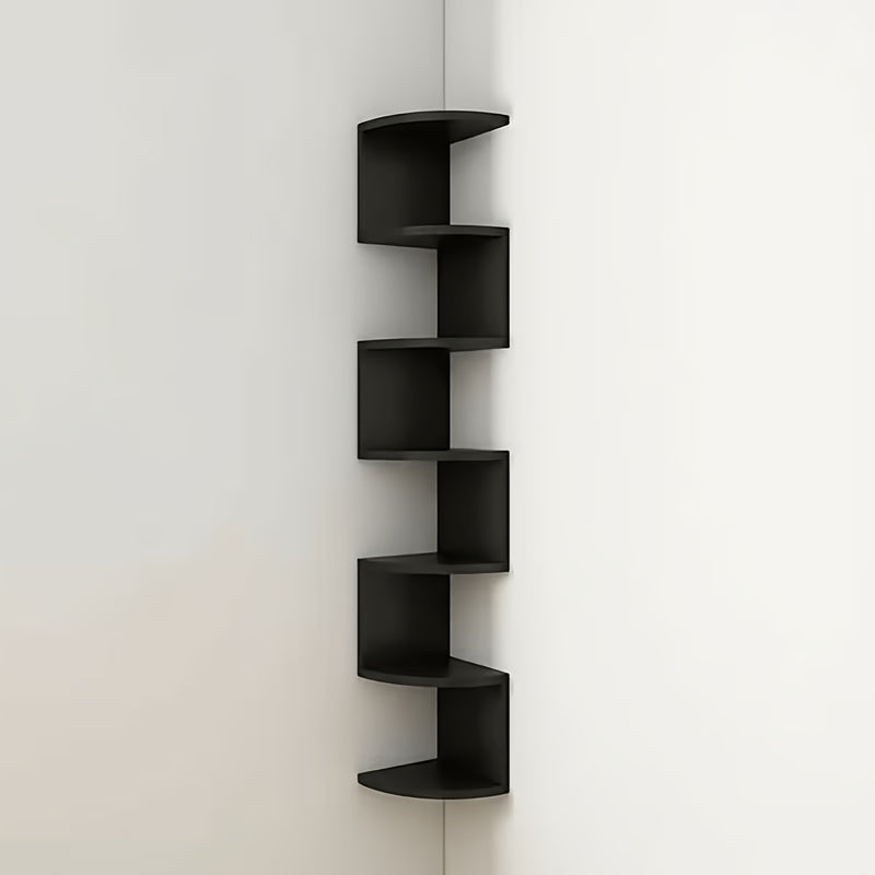 7-Layer Corner Storage Shelf Rack Freestanding Plastic Space Saving Organizer for Kitchen Bathroom Office Living Room Bedroom Black White Easy Assembly Apartment Home Corner Rack Stand