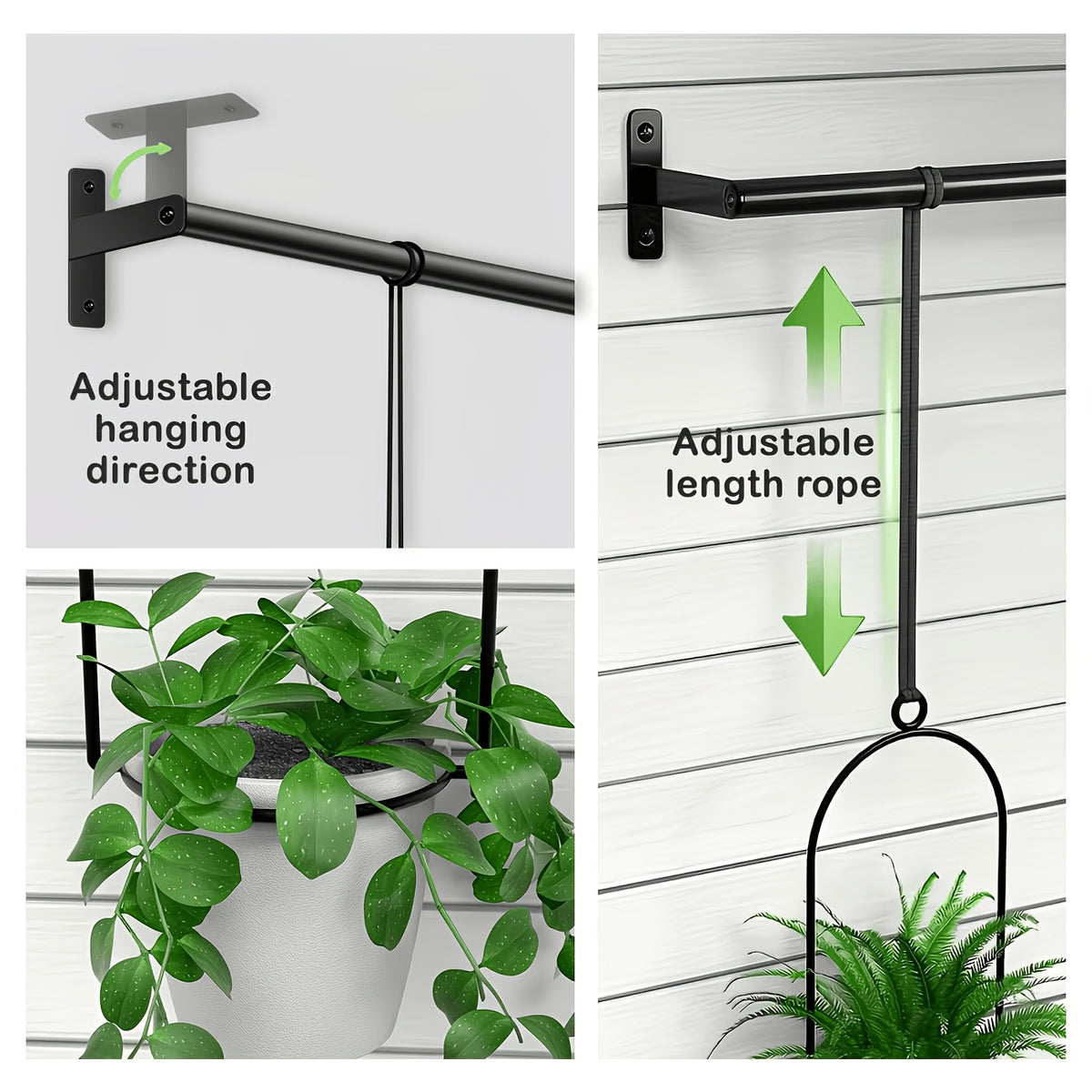 Vertical Planter Set with Adjustable Metal Rod, Iron Rings & Hanging Flower Pots for Window Sill & Balcony, Mini Vertical Garden Kit for Indoor Outdoor Plants, Space-Saving Patio Planter