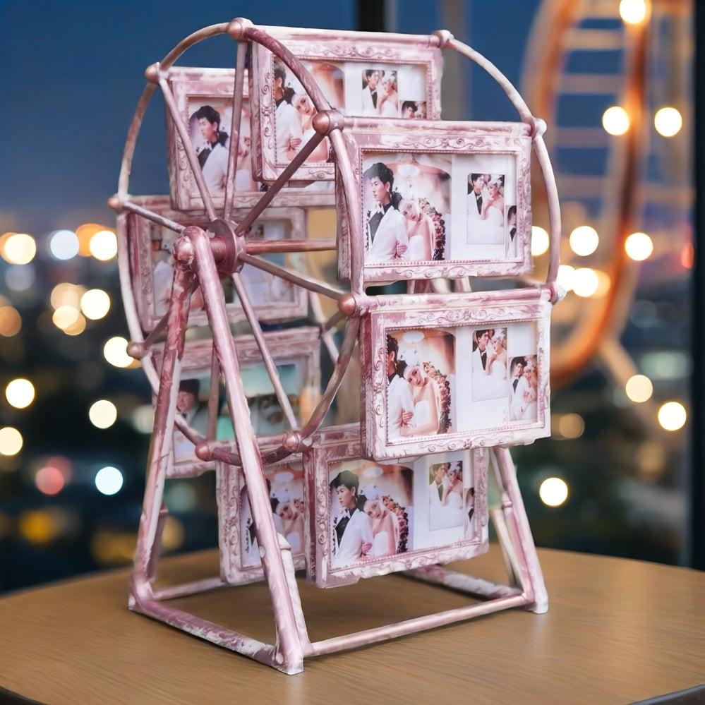 Rotating Ferris Wheel Photo Frame Vintage – 8 Slots for 4-Inch Photos, Spinning Desk Display, ABS Plastic, Unique Gift for Valentine’s Day, Birthday & Christmas, Living Room & Bedroom Decor