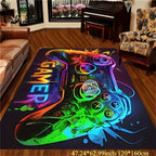 Large Gaming Area Mat Cyberpunk Controller Design - Non-Slip Game Room Rug for Teen Boys, PC Console & Streaming Setup, Easy Clean Durable Polyester Gamer Decor in 2 Sizes