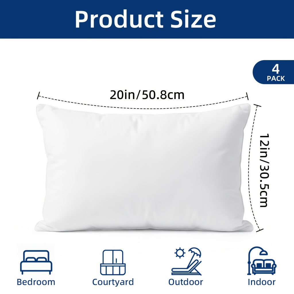 Pillow Inserts 4 Pack White – Choose 12x20, 18x18 or 20x20 Inch | Upgraded Fabric, Waterproof & Soft Touch Options | Square & Lumbar Throw Pillow Stuffer for Couch, Bed, Sofa, Patio & Living Room