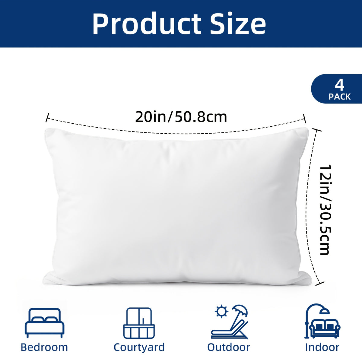 Pillow Inserts 4 Pack White – Choose 12x20, 18x18 or 20x20 Inch | Upgraded Fabric, Waterproof & Soft Touch Options | Square & Lumbar Throw Pillow Stuffer for Couch, Bed, Sofa, Patio & Living Room