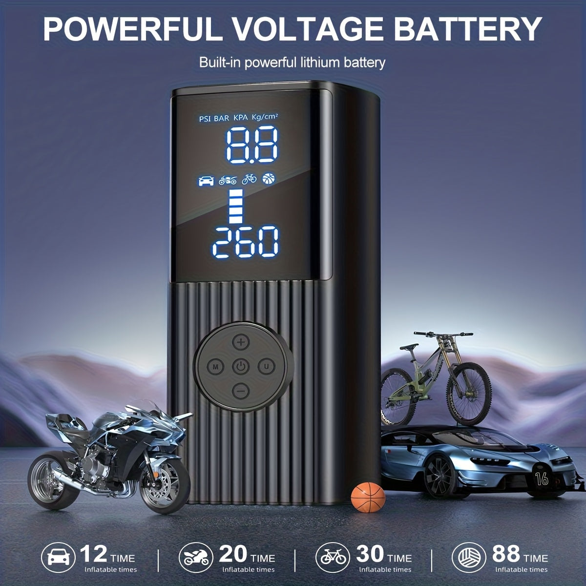 Cordless Tire Inflator 210PSI 22-Cylinder Digital Pressure Gauge Rechargeable LED Light Portable Air Pump for Car Motorcycle Bicycle Ball