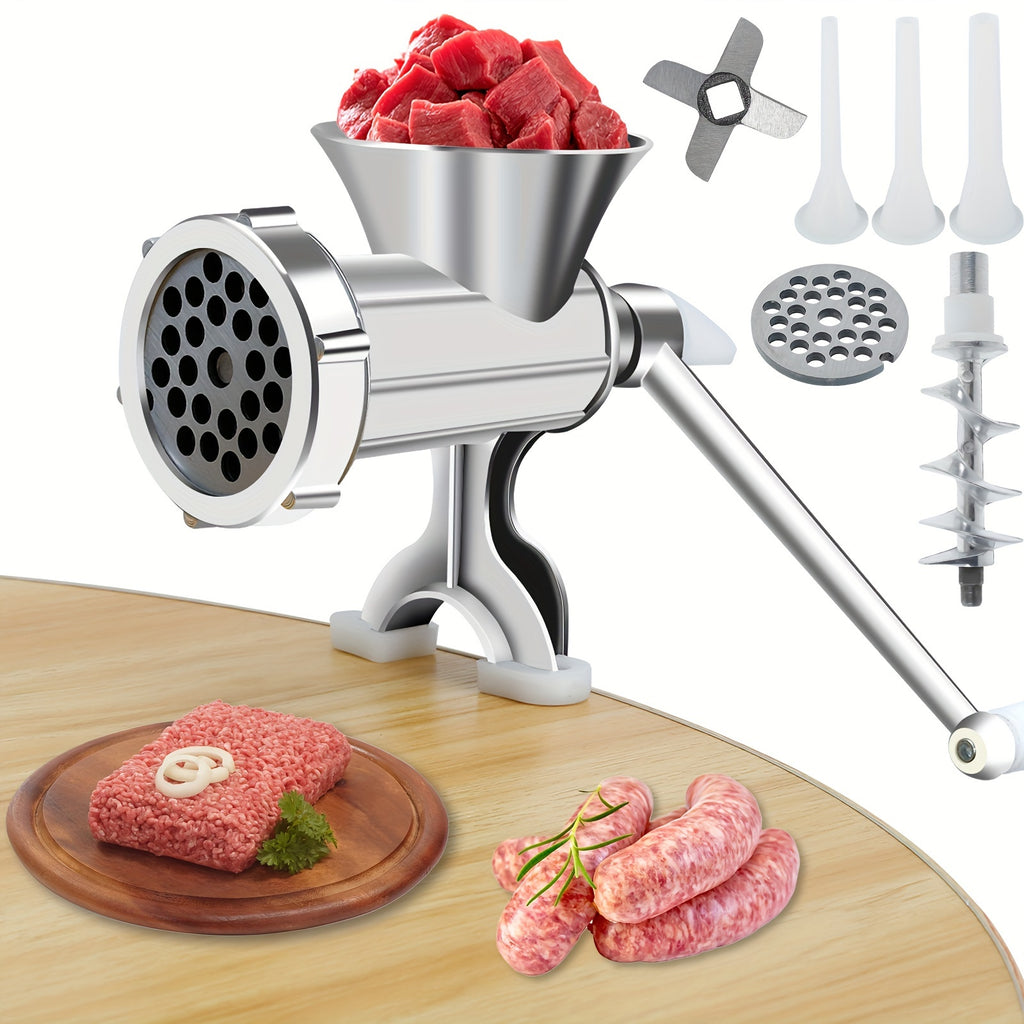 Manual Meat Grinder with Sausage Maker - Stainless Steel Crank Table Clamp Grinder, 3 Sausage Tubes, for Beef Pork Chicken Vegetables, Kitchen Chopping & Grinding Tool | Nuvia Haven