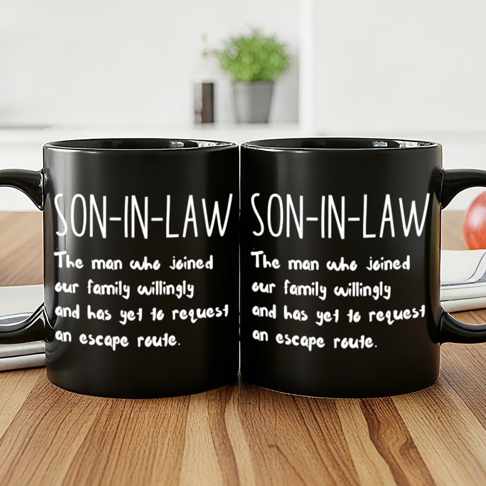 Son in Law Coffee Mug Gift 11oz - Heartwarming Quote Mug for Son in Law from Parents, Birthday Christmas Family Gift, Black Ceramic Tea Cup Daily Use Drinkware