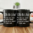 Son in Law Coffee Mug Gift 11oz - Heartwarming Quote Mug for Son in Law from Parents, Birthday Christmas Family Gift, Black Ceramic Tea Cup Daily Use Drinkware