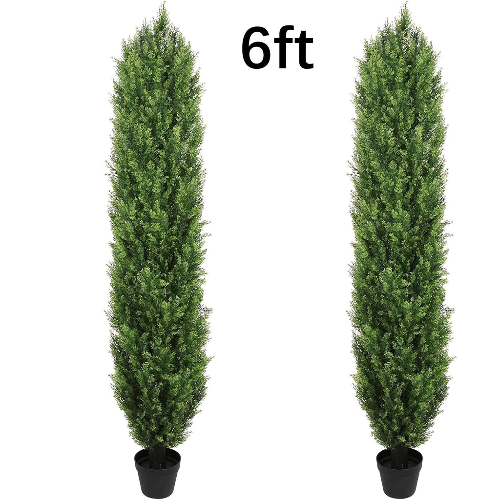 Artificial Cedar Topiary Trees 2-Pack - UV-Resistant Faux Greenery for Outdoor & Indoor, Modern Faux Topiary for Patio, Garden, Entryway & Office Decor