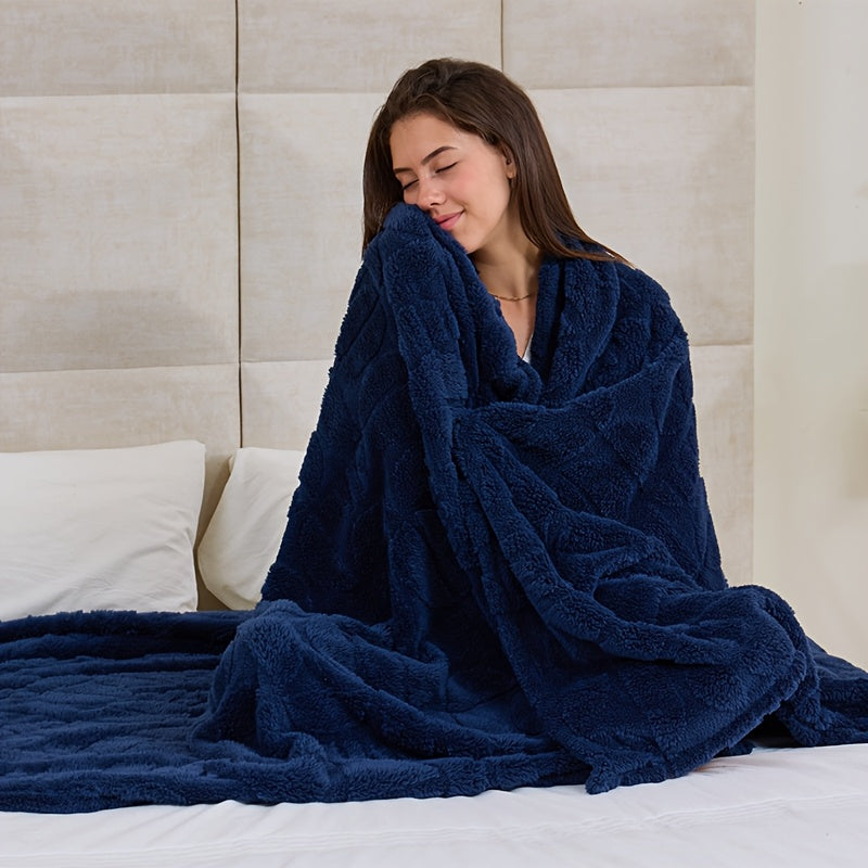 Geometric Pattern Throw Blanket Soft Fluffy Cozy Warm 3D Design Blanket for Couch Sofa Bed Camping Travel Lightweight Flannel Blanket White Blue Grey Multiple Sizes