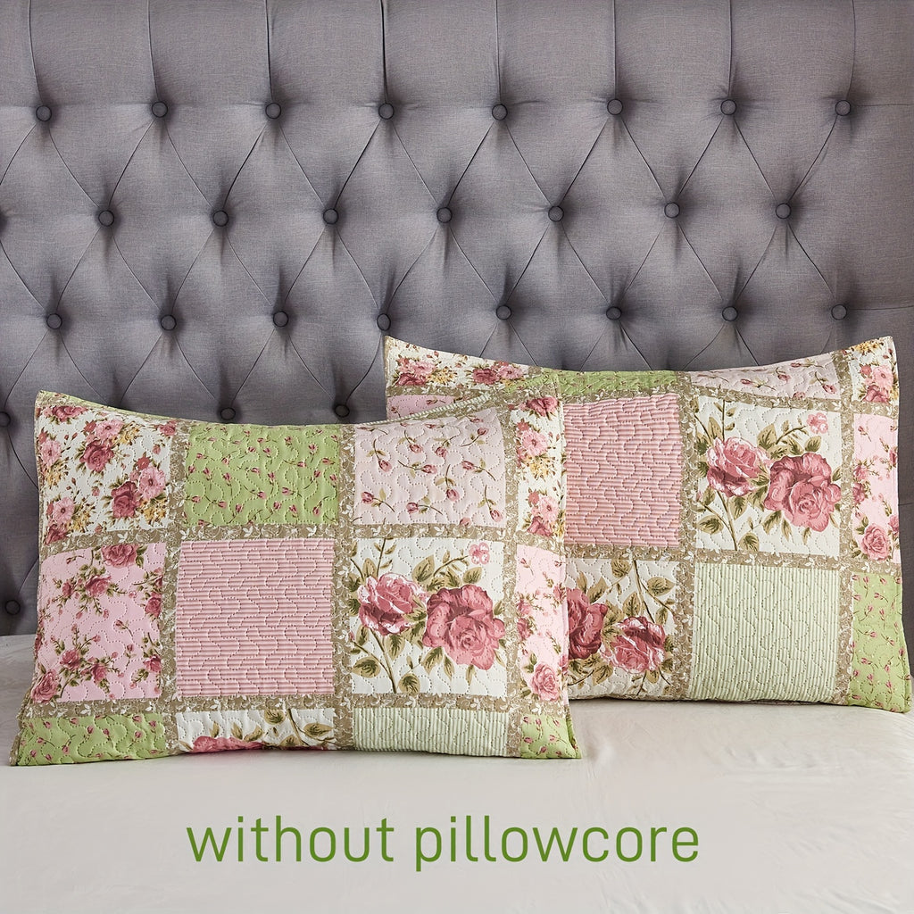 Patchwork Quilt Set 3-Piece Boho Reversible Coverlet Queen King Size Soft Lightweight Bedspread with 2 Pillow Shams All-Season Floral Stripes Bedroom Decor
