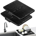 Large Silicone Dish Drying Mat & Drain Pad 34.5x19in – Slope Drainage Design, Heat Resistant, Countertop Protector for Kitchen & Bathroom