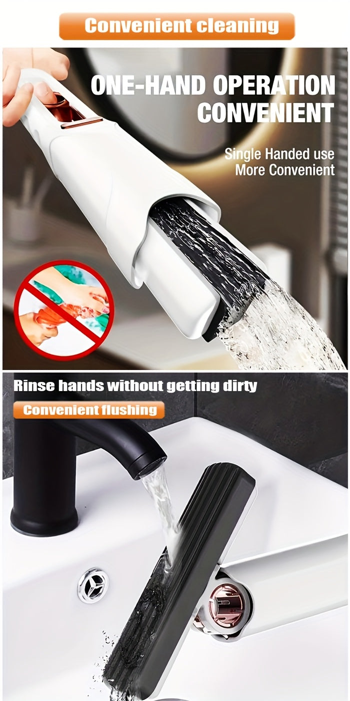 Mini Sponge Mop Set of 2 Adjustable Handle 4 Reusable Heads Self Squeezing Super Absorbent Portable Cleaner for Bathroom Kitchen Car Window Glass Home Office