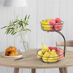 2-Tier Countertop Fruit & Vegetable Basket Bowl Rack with Banana Hooks – Space-Saving Kitchen Storage for Fruits, Vegetables, Bread & Snacks