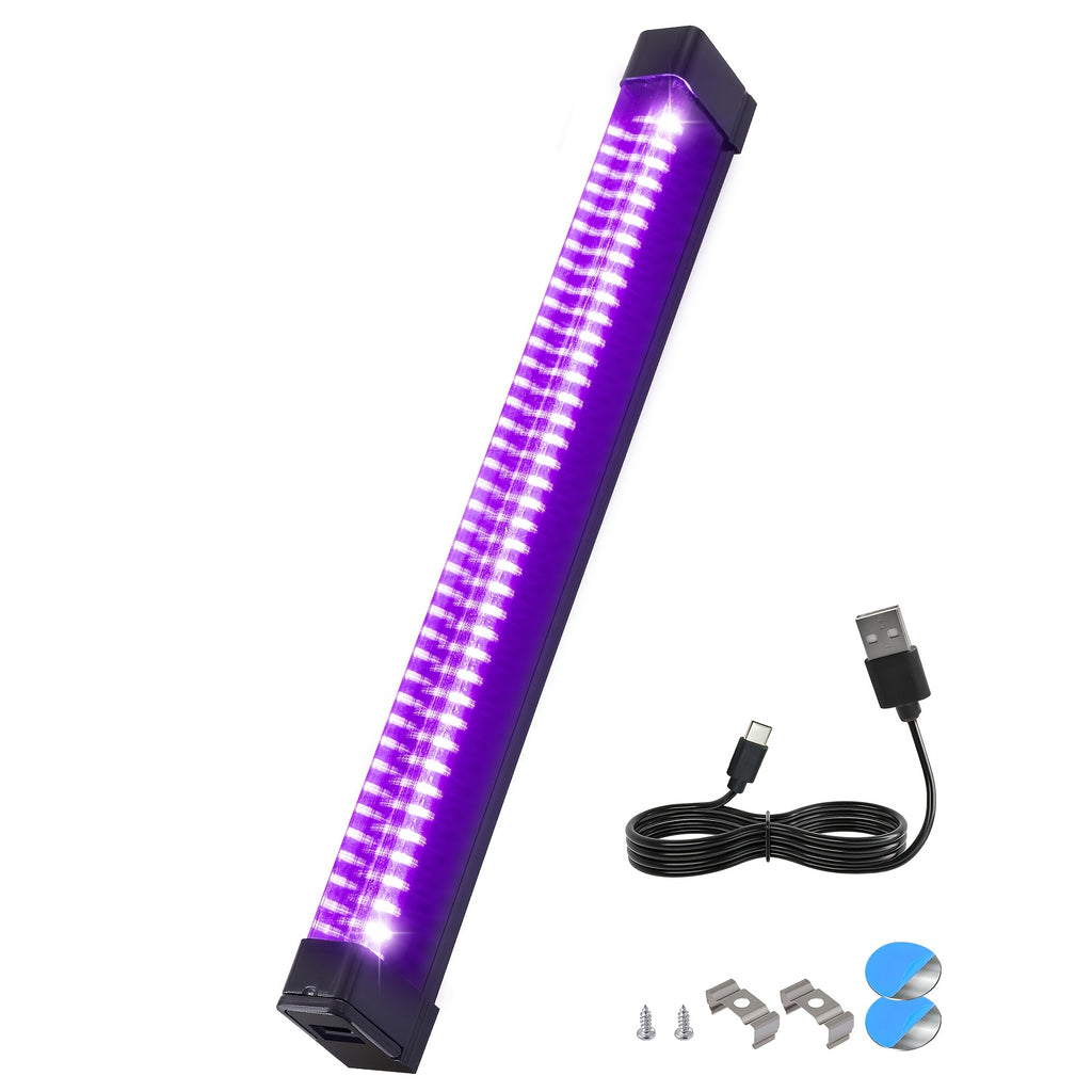 UV LED Blacklight Bar 12.6 Inch USB 5V 385-400nm Black Light Strip with Switch for Halloween Party Decoration, Stage Lighting, Club Disco, Christmas, Valentine's Day - 2 Pack & Single Options