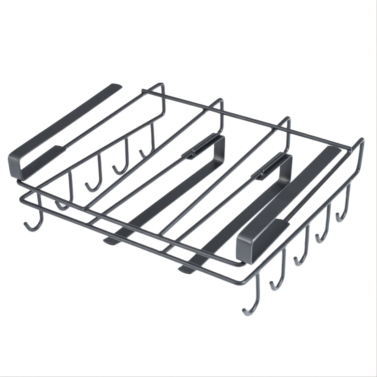 Under Cabinet Cutting Board Rack No-Drill – Carbon Steel Chopping Board Holder with Double-Row Hooks for Kitchen Utensils, Paper Towels & Spatulas | Multi-Use Under-Cabinet Storage Organizer