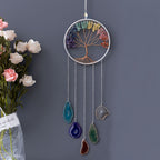 Crystal Dream Catcher Wind Chime Wall Art Handmade Rainbow Beads Tree Motif Boho Wall Hanging for Living Room Bedroom Wedding Christmas Gift