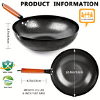 Cast Iron Wok Pan Set 14 Piece 12.6 Inch Flat Bottom with Lid & Accessories for All Stoves – Complete Asian Cookware Set for Stir Frying Camping & Family Cooking