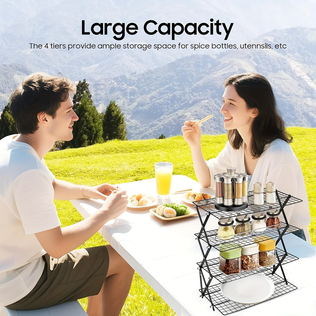Foldable Cooling Rack 4-Tier Baking Wire Rack with 20pcs Parchment Paper – Collapsible Roasting Grilling Rack for Oven, Camping & Picnic