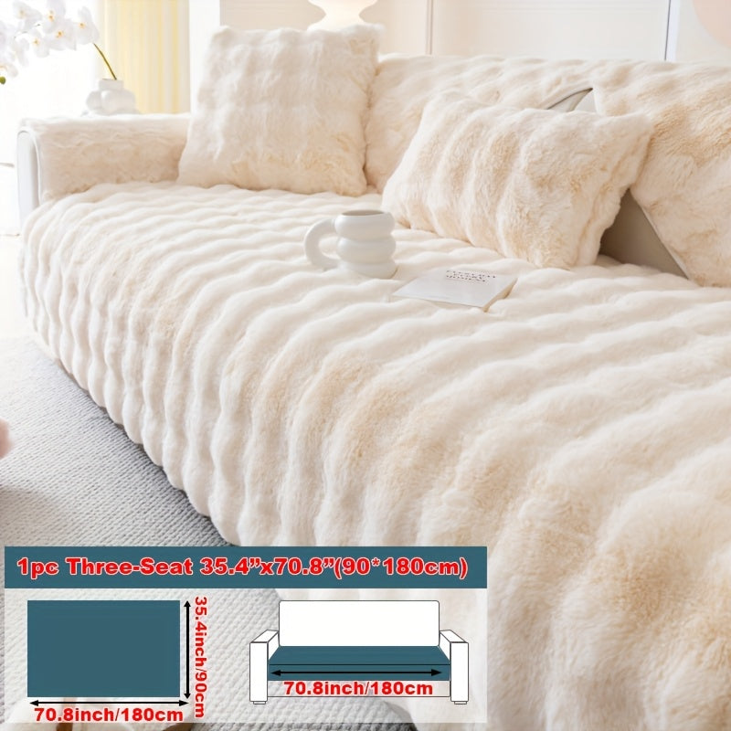 Plush Sofa Cover Rabbit Fur Like Cushion – Anti-Slip Wear-Resistant Pet Friendly Sofa Protector, 450-500GSM Polyester, Machine Washable, Home Decor