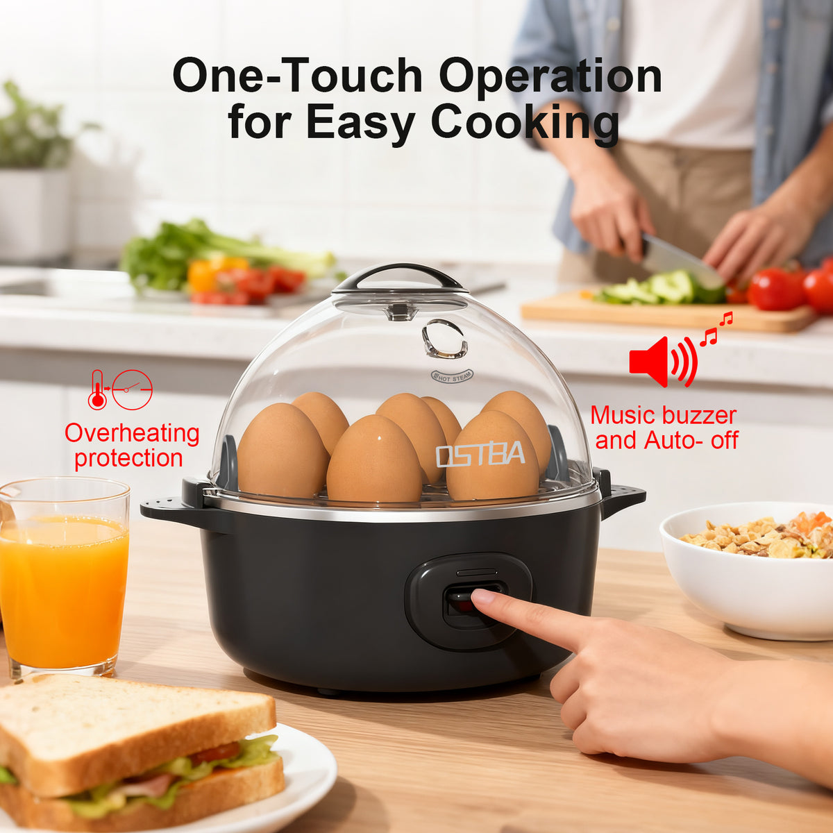 Electric Egg Cooker 7-Egg Capacity Rapid Egg Boiler with Musical Buzzer & Overheat Protection - Hard Soft Medium Boiled Eggs, Egg Poacher & Mini Food Steamer - Easy Clean, Black
