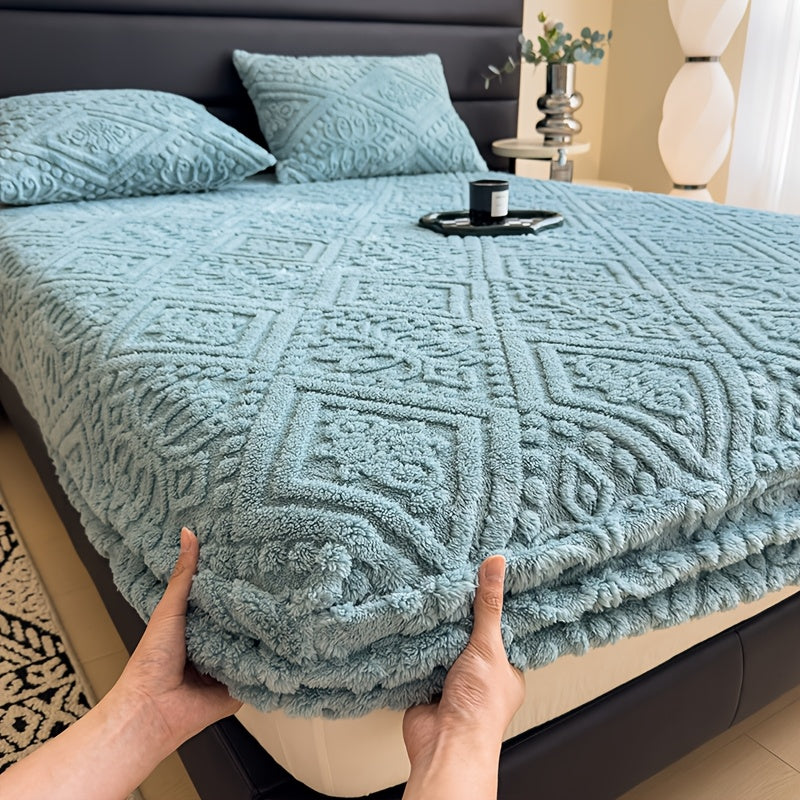 Embossed Fitted Sheet Set Super Soft Deep Pocket - European Texture Bed Sheets All Season, Machine Washable, Optional Pillowcases, Twin Full Queen King Sizes, 5 Colors Bedroom Bedding