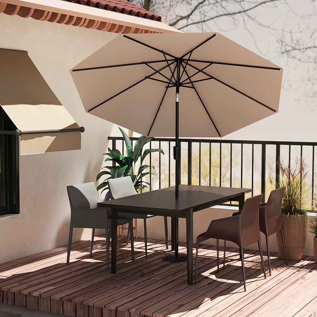 Large Patio Umbrella 9ft / 10ft, Outdoor Market Umbrella with Manual Crank & Tilt, Metal Frame, Polyester Canopy, Table or Freestanding Use, 5 Colors — Beige, Red, Dark Blue, Light Blue, Dark Green