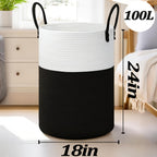 Collapsible Woven Rope Laundry Basket & Hamper - 4 Sizes (12-26 Gal), Cotton Rope Storage Basket for Dirty Clothes, Blankets & Toys, Boho Bathroom Nursery & Living Room Decor