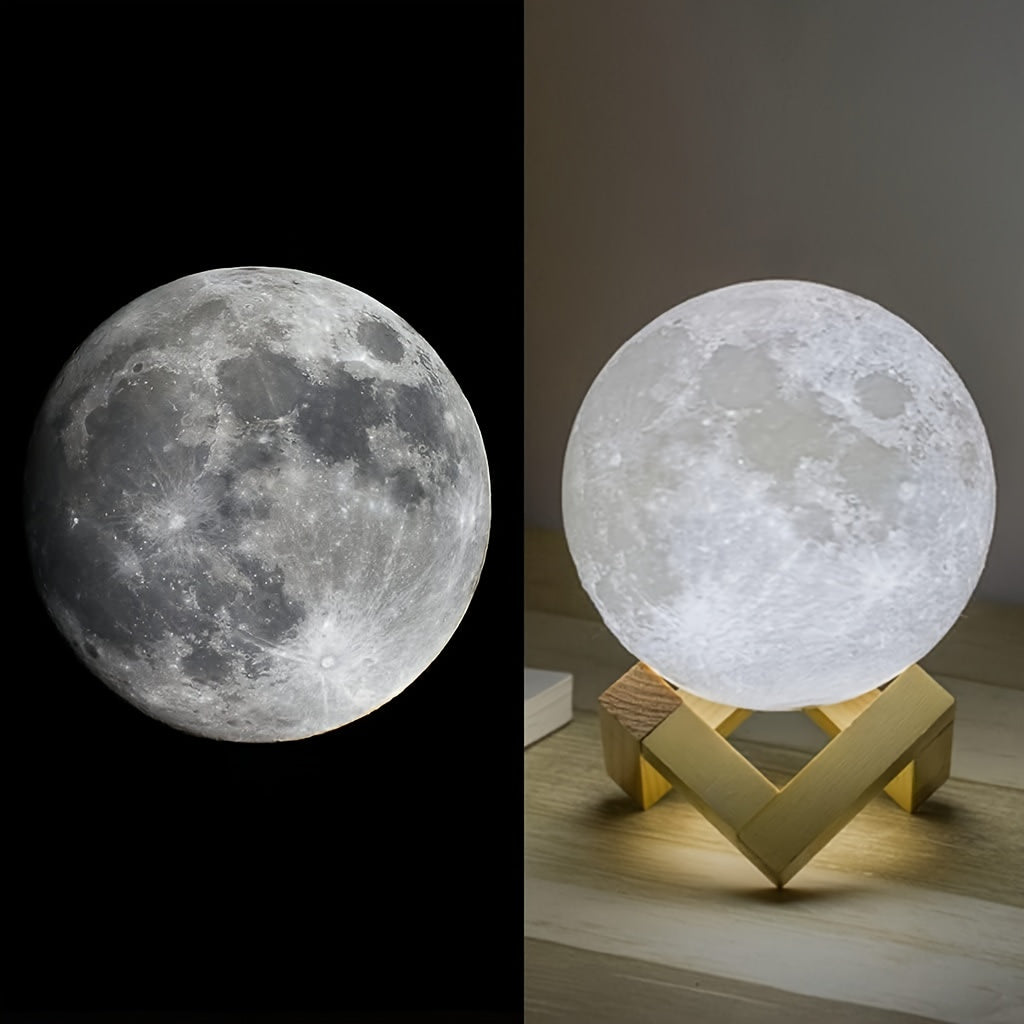 RGBW LED Moon Lamp 6.1 Inch with Remote Control & Wooden Stand – 16-Color 3D Printed Realistic Night Light, USB Powered Bedside Lamp for Bedroom, Room Decor, Birthday Gift for Women, Moms & Friends