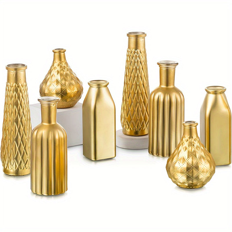 Gold Glass Vase Cylindrical Art Deco Style | Golden Electroplating Finish Flower Vase for Living Room Kitchen Bedroom, Table Centerpiece, Halloween Christmas Home Decor