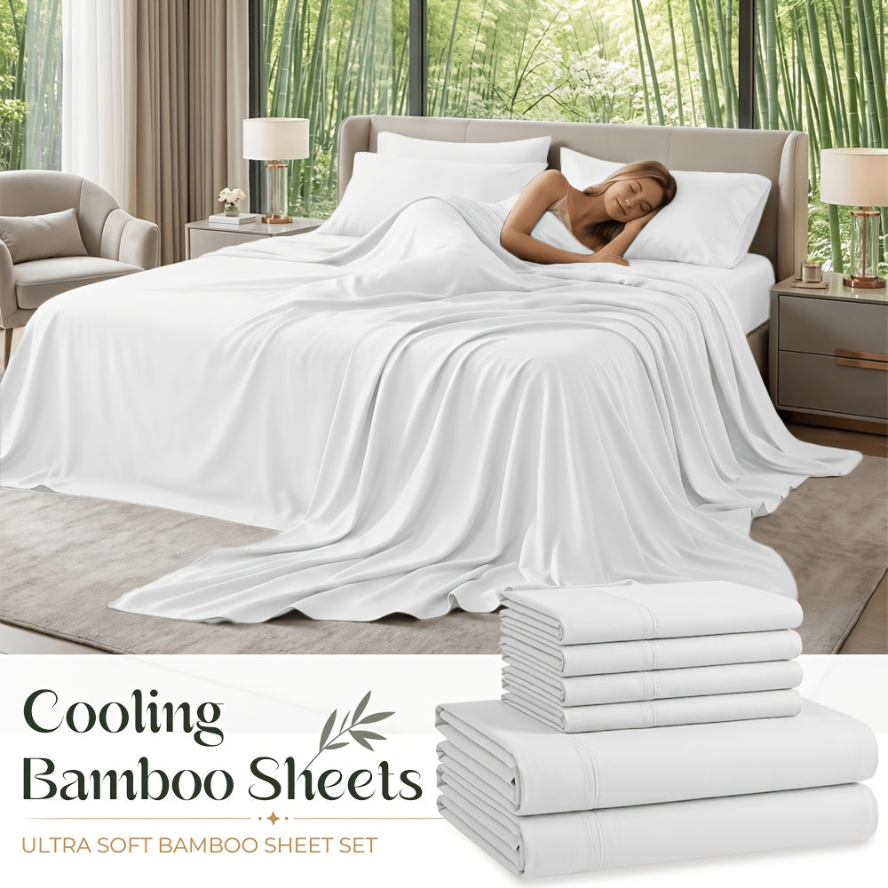 Cooling Bamboo Sheet Sets Deep Pocket 16 Inch Moisture-Wicking Breathable Soft 1800 Thread Count Fitted Sheet Twin Full Queen King All Season