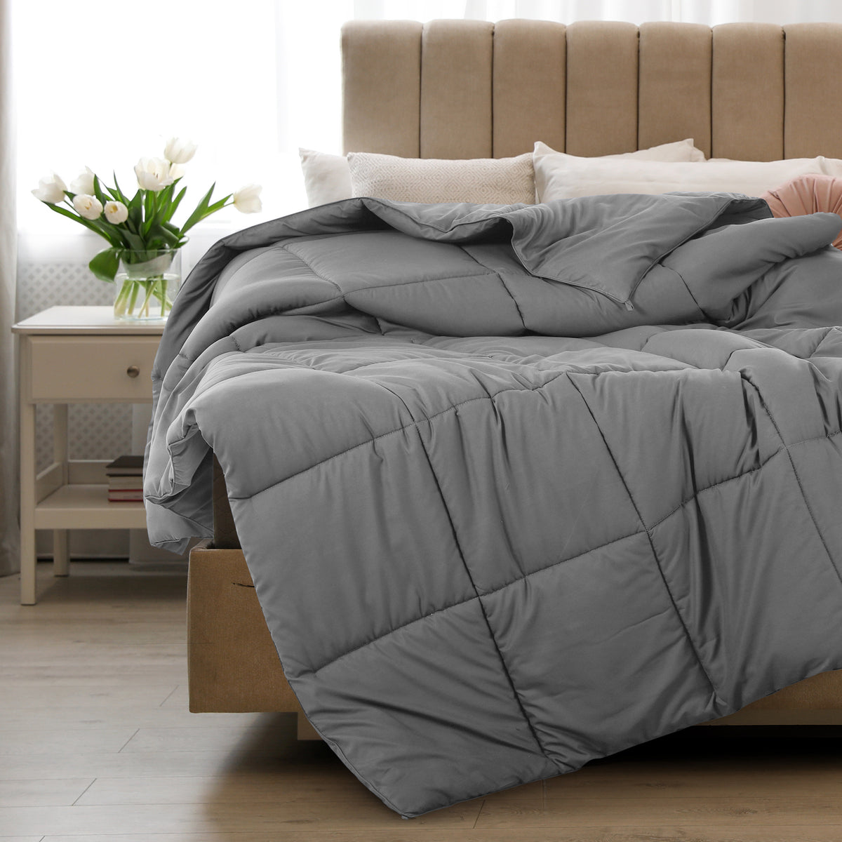 All Season Comforter with Corner Tabs & Box Stitching – Soft Fluffy Lightweight Hotel-Quality Duvet Insert for Twin Queen King, Breathable Year-Round Bedding